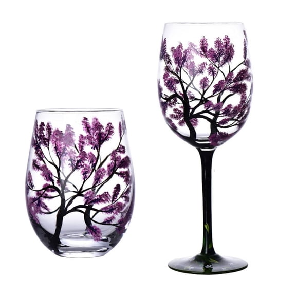SDFGTstore Four Seasons Tree Wine Glasses Goblet Creative Printed Round Glass Cup for Beer