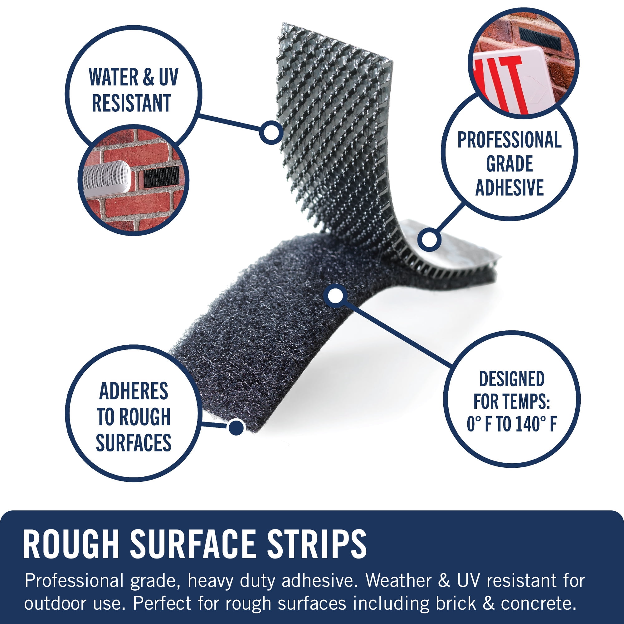 VELCRO Brand PRO Series Rough Surface Fastener Strips, Holds up to 15 lbs on Brick, 3.5 in x 1.5 in, Black, 8 Count