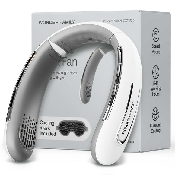 Ventilador de cuello portátil recargable con 5 modos de velocidad, batería de 4000 mAh