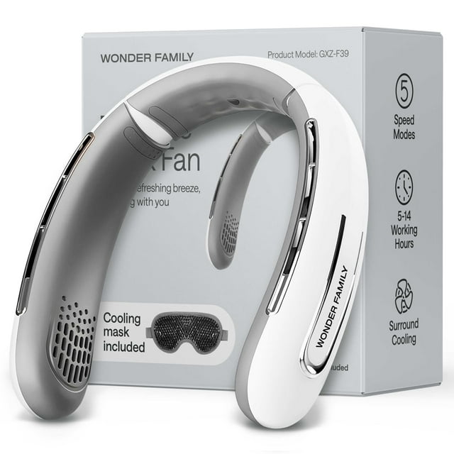 Ventilador de cuello portátil recargable con 5 modos de velocidad, batería de 4000 mAh