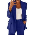 thumbnail image 2 of Plus Size 2 Piece Outfits for Women Solid Long Sleeve Tops Cardigan Blazer Pockets Elastic Waist Long Pants Suit Sets Blue XL, 2 of 5