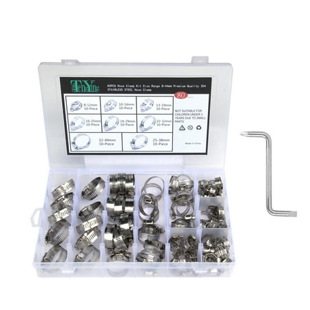 

80Pcs Hose Clamp Stainless Steel Adjustable 8-44mm Range Fuel Line Clamp with Z Wrench