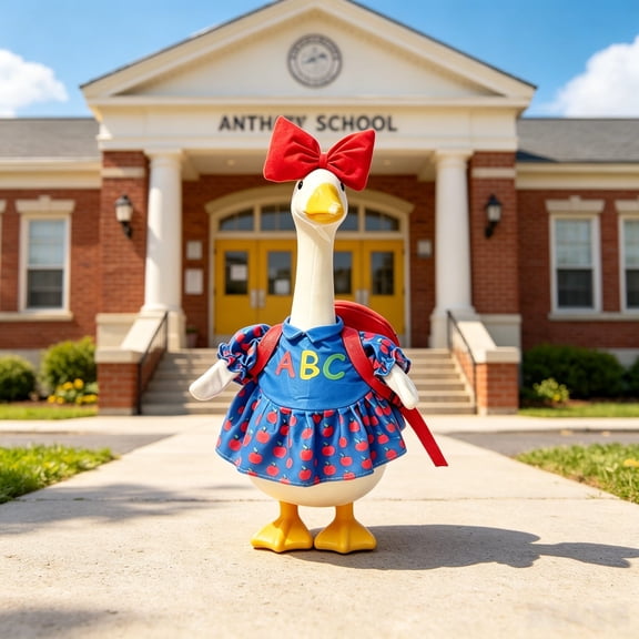 Back-to-School Porch Goose Outfit Set, Blue and Red School Uniform Costume with Red Bows for 23-inch Goose Statue, Disfraz de Tipo Escolar para Ganso de Porche
