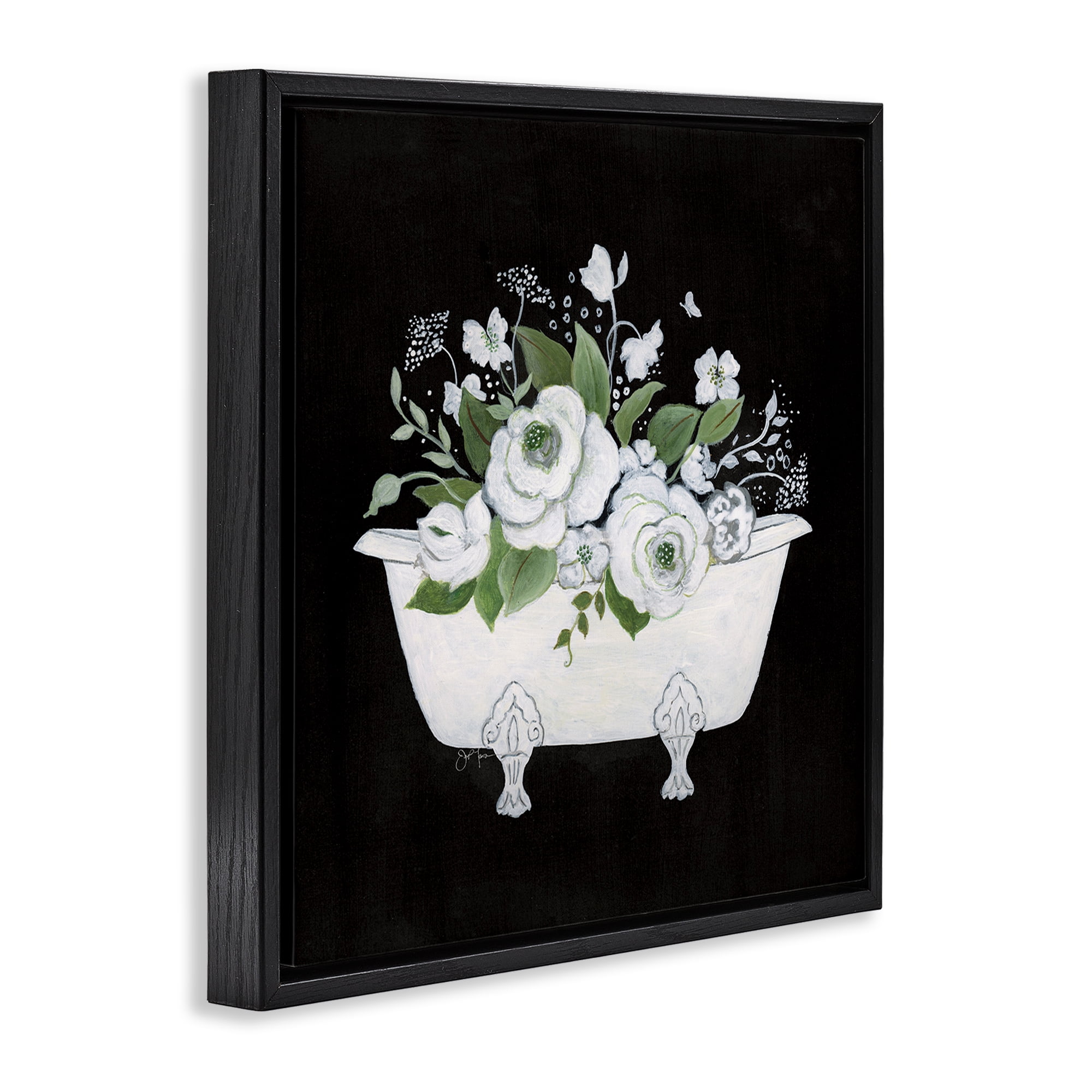 Stupell Industries White & Black Bath Typography Painting Black Floater Framed Canvas Art Print Wall Art, 25 x 25