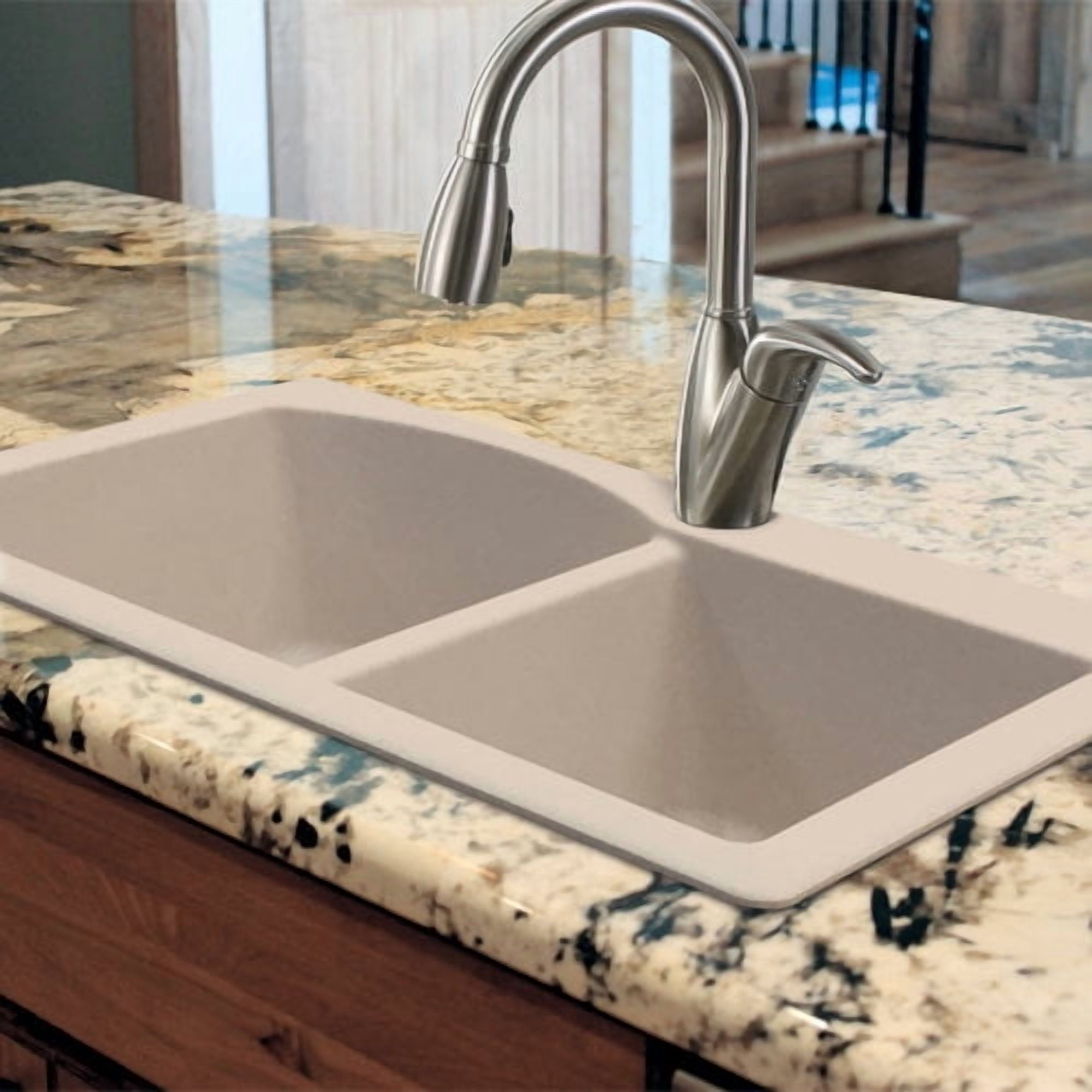 Transolid Aversa 33'' L x 22'' W Granite Double Offset Drop-in Kitchen Sink