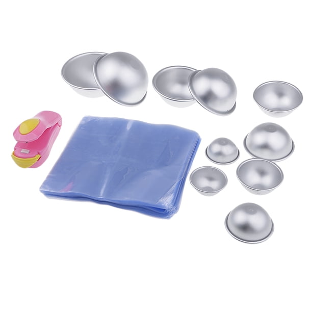 Molde de Bombas de Baño Semicirculares de Aluminio de 5 Juegos con 1 Tapadora Y Bolsa de Envoltura de 200 Piezas DIY Jabones Caseros, Velas Y Molde Pa Baoblaze Molde de bombas de baño