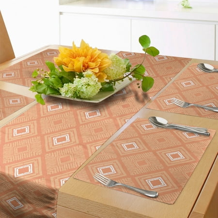 

Pastel Table Runner & Placemats Print of Diagonally Arranged Squares and Stripes in Monochrome Style Set for Dining Table Decor Placemat 4 pcs + Runner 12 x90 Dark Peach and Salmon by Ambesonne