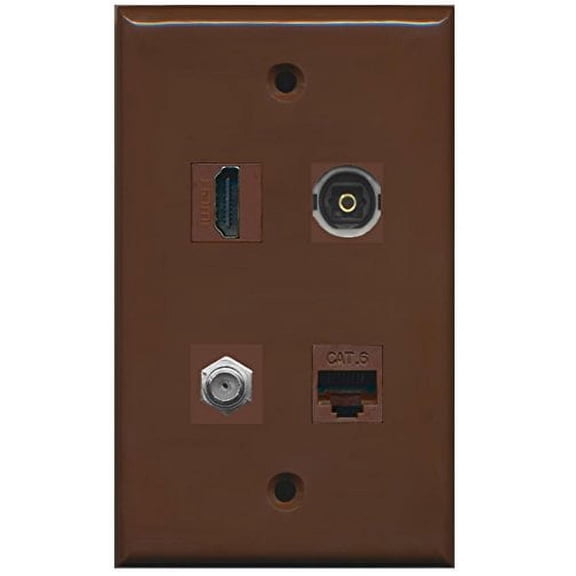 RiteAV - 1 Port HDMI 1 Port Coax Cable TV- F-Type 1 Port Toslink 1 Port Cat5e Ethernet Wall Plate - Brown