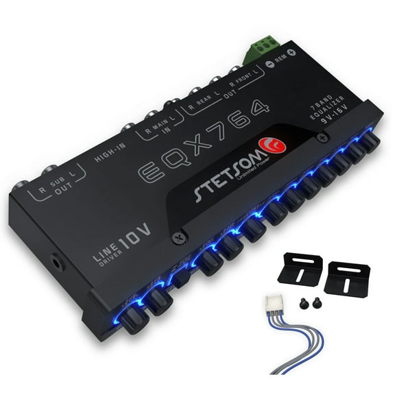 Stetsom EQX764 7 Band Graphic Equalizer Car Audio 4 Input 6 Output Channels EQ Blue LED