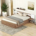 thumbnail image 2 of Euroco Wood Queen Size Platform Bed with Shelf and Charging Station, Natural, 2 of 13