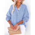thumbnail image 3 of Womens Casual Button V Neck Long Sleeve Shirts Oversized Solid Blouses Tops  Blue 4XL, 3 of 5