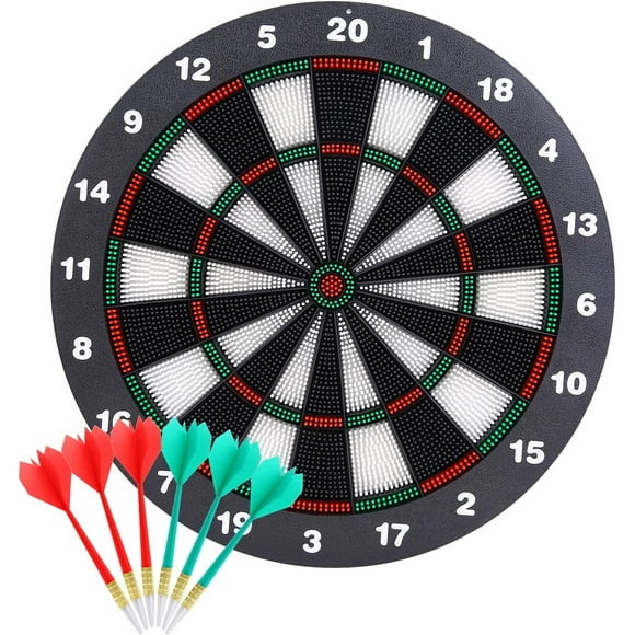 Safety Dart Board Set - 16 Inch Rubber Dart Board with 6 Soft Tip Darts for Fmaily Members - Indoor Outdoor Darts Game, Party, Office and Family Leisure Sport