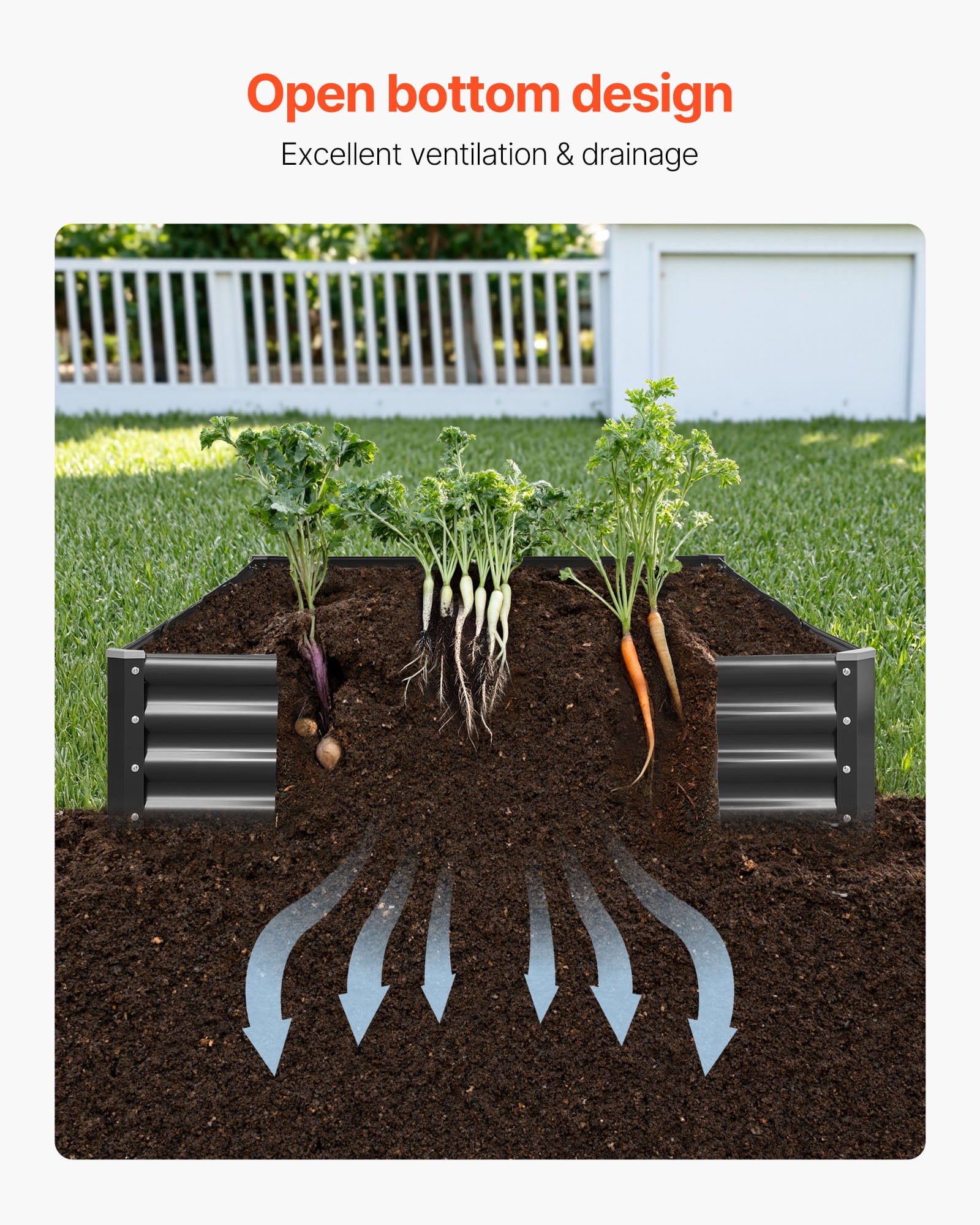 VEVOR Metal Raised Garden Bed, 8 x 4 x 1 ft Outdoor Galvalume Planter Garden Box, Open Bottom Design, Large Planter Raised Bed for Growing Vegetables, Flowers, Herbs, and Succulents, Dark Gray