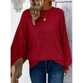 thumbnail image 4 of Women Tunic Plus Size Long Sleeve Tops Loose Fit Dressy Crew Neck Pullover Basic Sweaters Wine Red XL, 4 of 6
