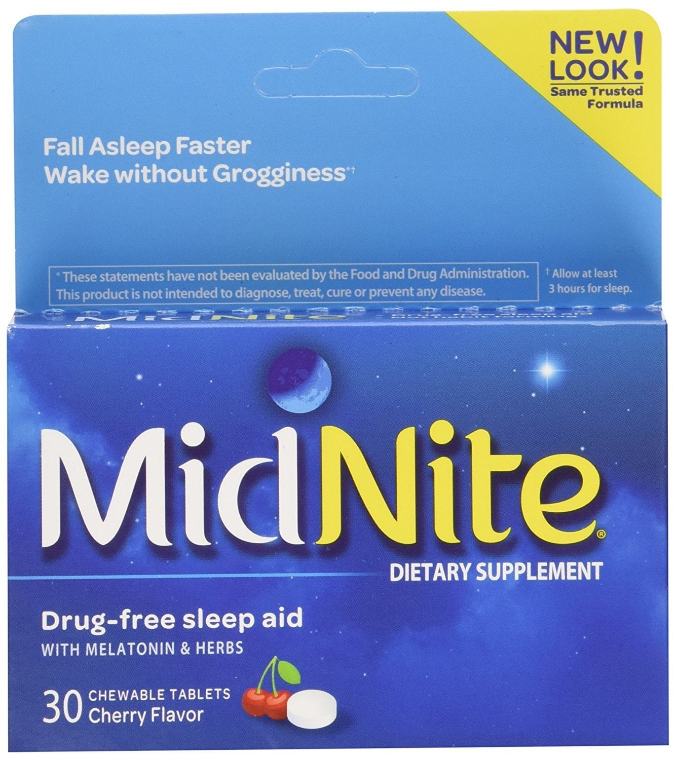 MidNite Drug Free Sleep Melatonin & Herbs Aid, Cherry Chewable Tabs, 30 Ct