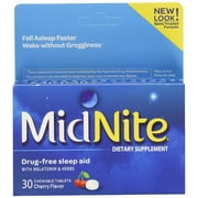 MidNite Drug Free Sleep Melatonin & Herbs Aid, Cherry Chewable Tabs, 30 Ct