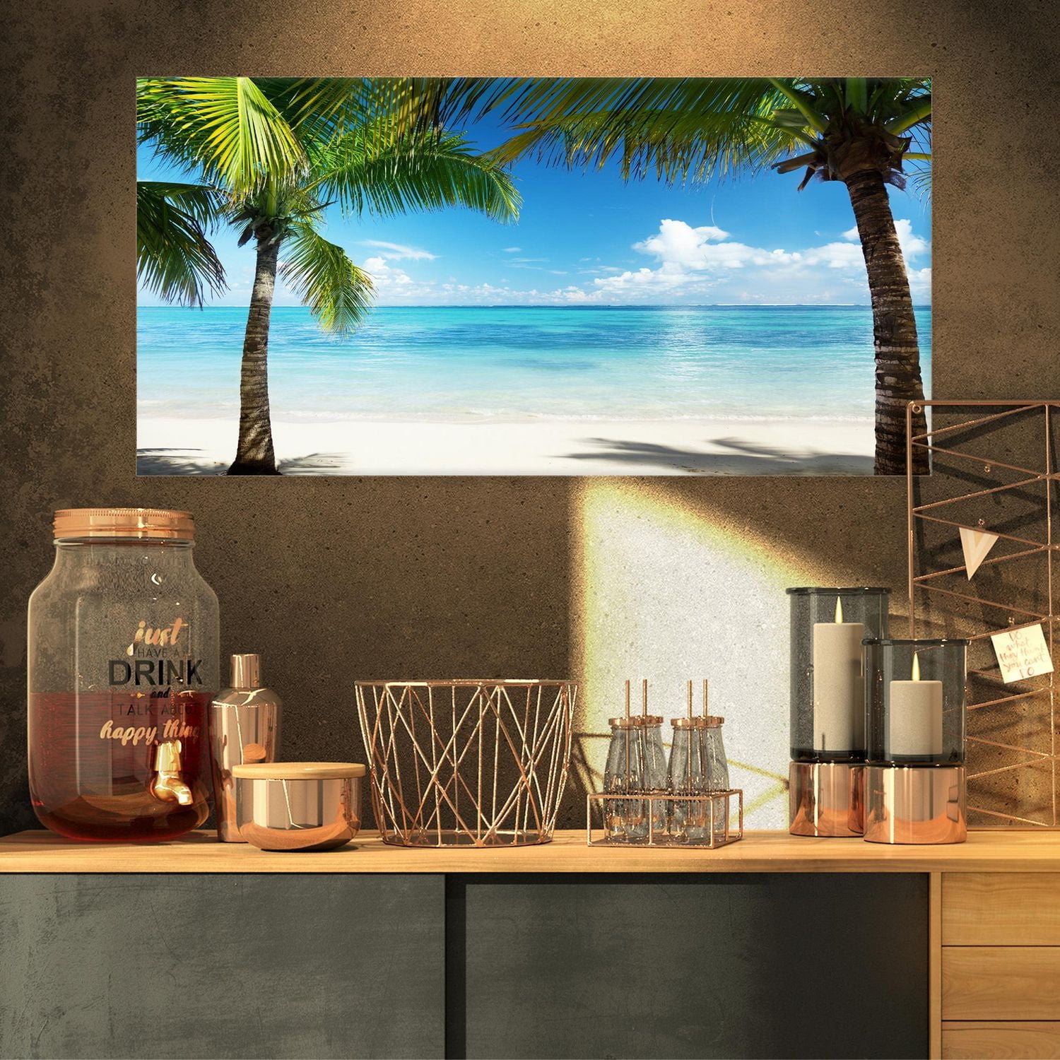 Designart Palm Trees and Sea Canvas Wall Art