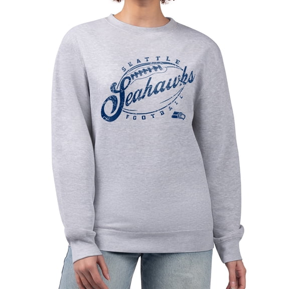 Women's G-III 4Her by Carl Banks Gray Seattle Seahawks Distressed Graphics Fleece Pullover Sweatshirt