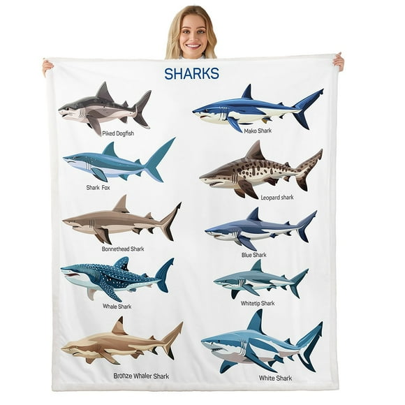 Erosebridal Ocean Sharks Fleece Blanket 90x90,Sea Animal Throw Blanket for Couch,Marine Wildlife Sherpa Throw 90x90,Microfiber Sealife Room Decor