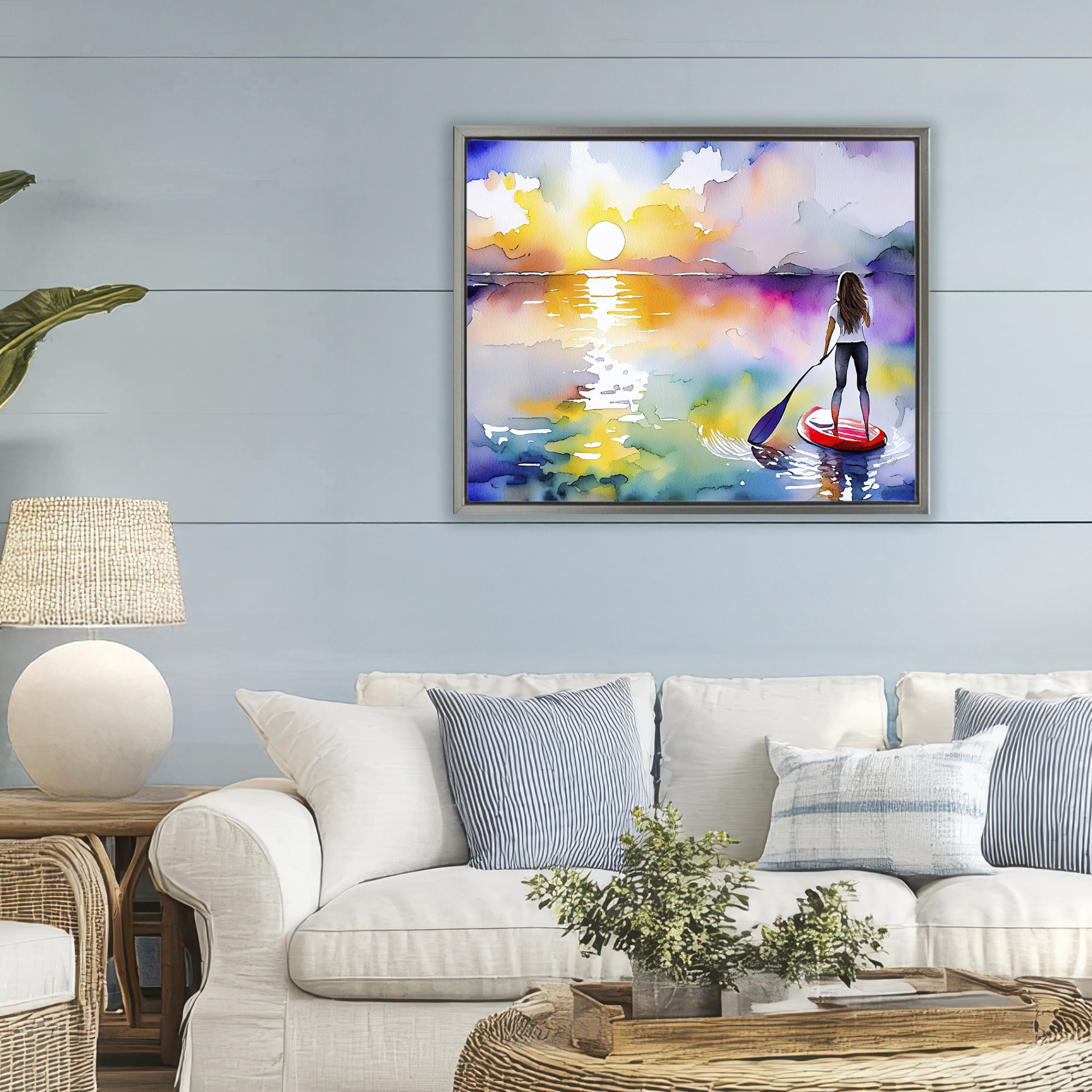Stupell Industries Sunset Paddle Drift Gray Framed Floater Canvas Wall Art, design by Shelly Craig