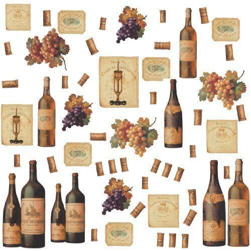 decalmile Wine Bottle Kitchen Wall Decals Grape Fruit Wall Stickers Dining Room Living Room Bar Kitchen Wall Decor Bottle Size: 12 to 14 