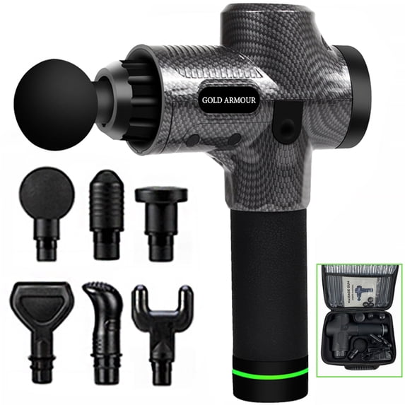 Gold Armour Massage Gun, 30 Adjustable Speeds Muscle Therapy Gun, Hand Held Body Deep Muscle Massager, 6 Types of Massage Heads, Quiet & Comfortable Muscle Soreness Relieves (Carbon Fiber)