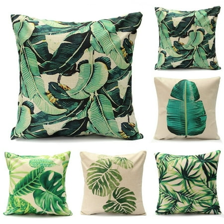Tropical Throws Meigar Tropical Banana Green Throw Pillow Cushion Cover 18''x18'' Cotton Linen Standard Decorative Pillowcase Pillowslip Pillow Protector Case for Sofa Couch Chair Car Seat ()