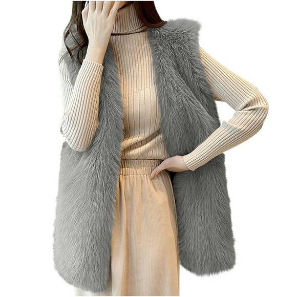 Cameland Women's Faux Fur Vest Sleeveless Jacket Winter Warm Faux Fur Coat Waistcoat Outerwear for Women And Girls