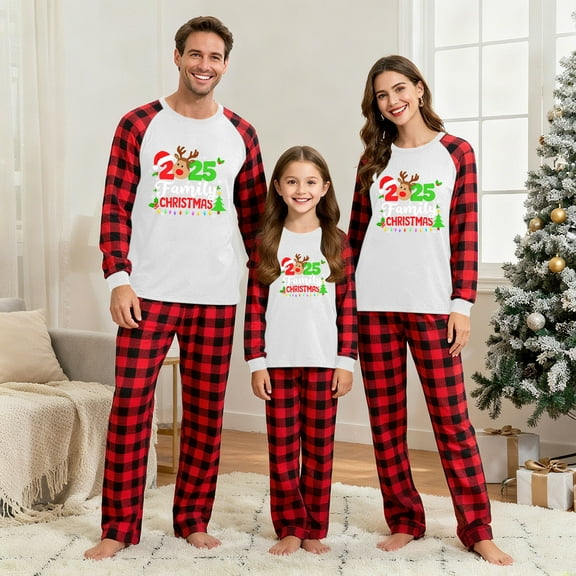 REORIAFEE Matching Pajamas for Family Christmas 2 Piece Loungewear Long Sleeve Top and Pant Plaid Soft Lightweight Sleepwear Multicolor S-2XL