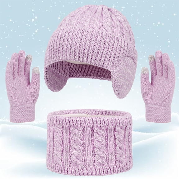 Kids Winter Hats Gloves Scarf Set, Children Beanies Hats Warm Lined Beanie for Ages 2-12 Years Boys Girls