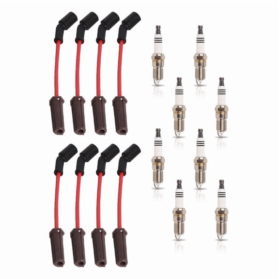 ISA Set of Red Wire Set with 8 Spark Plug For Chevrolet Cadillac GMC Escalade Avalanche Silverado 1500 2500 3500 Sierra Yukon Tahoe H2 1999-2009 4.8L 5.3L 6.0L V8 Replacement for 41-962
