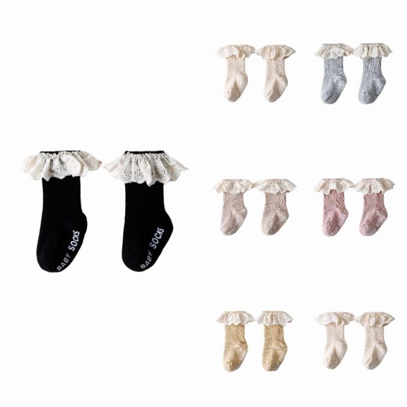 Gyujnb Eyelet Ruffle Ribbed Knit Daily Wear Mid Calf Sock (Baby),1-2 Years