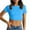 Blue-03, variant on Perfectbot Crop Shirts for Women Side Drawstring Round Neck Short Sleeves Top Summer Basic Ruched Blouse
