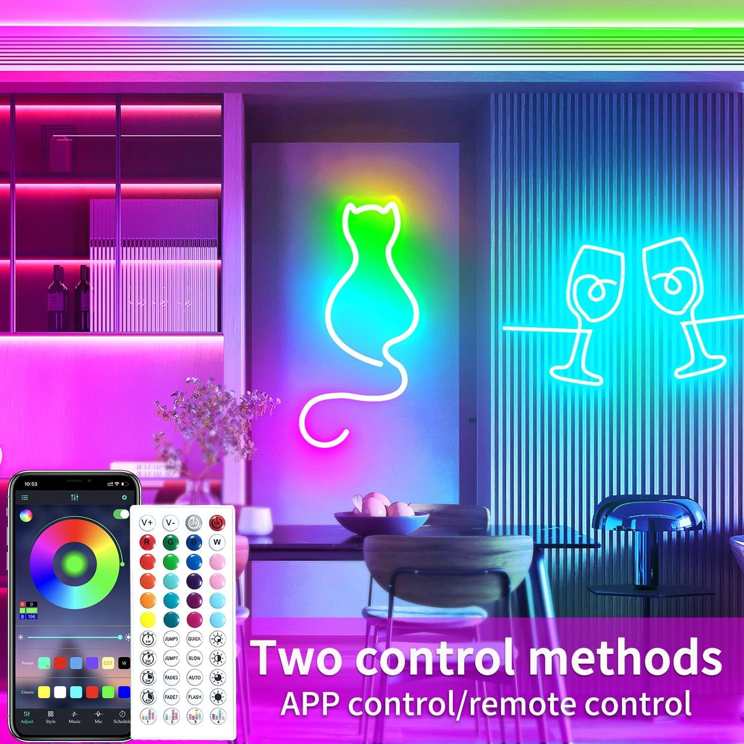 LED Neon Rope Lights - 16.4ft 24V RGB Flexible Strip Lights with Remote and APP Control, IP65 Waterproof for Bedroom and Outdoor Decor
