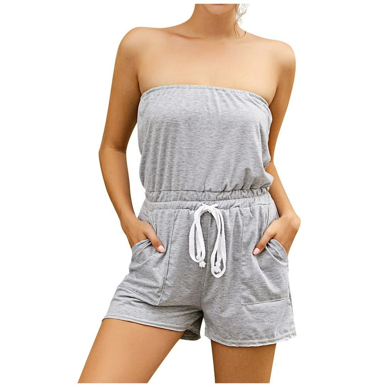 Sexy Street Solid Ripped Strapless Regular Jumpsuits Sexy Street Solid Ripped Strapless Regular Jumpsuits