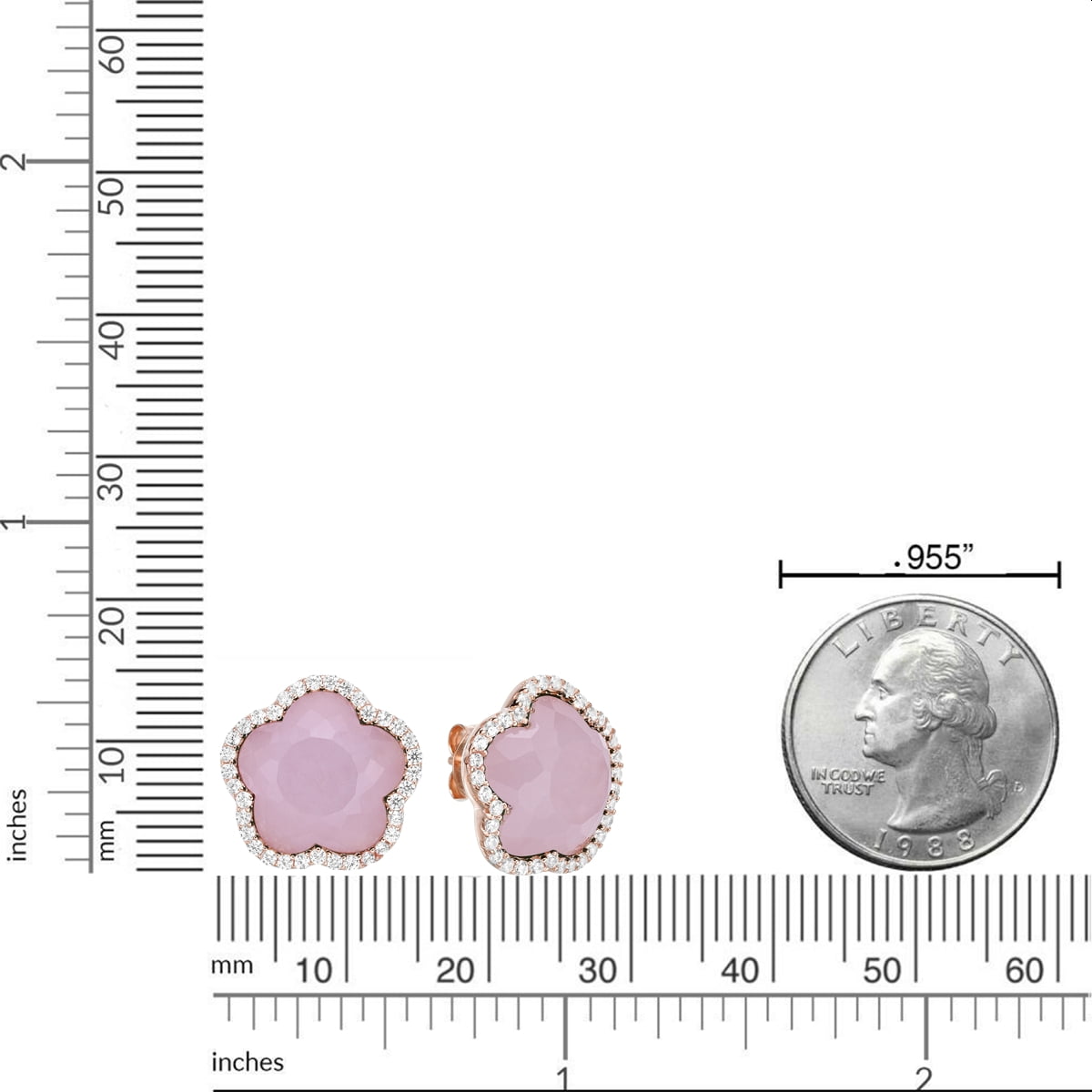 Pink Quartz and Cubic Zirconia Five Petal Flower Stud Earrings in 925 Sterling Silver with Rose Gold Plating with Friction Back by Lavari Jewelers