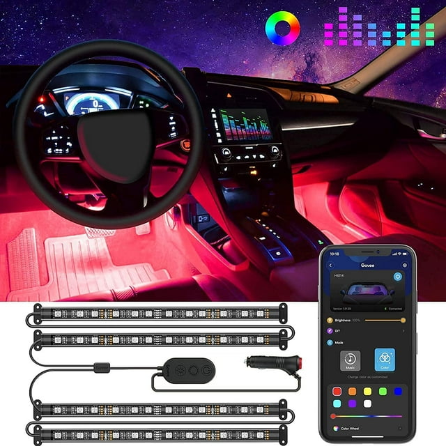 LYD Luces LED para automóvil con control de aplicaciones, luces RGB DC 12V debajo del tablero Luces interiores para automóvil LYD 1044578