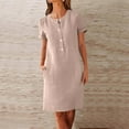 thumbnail image 2 of Yeaiivve Women's Crew Neck Button Down Shirt Dress Summer Knee Length Shift Dresses Casual Short Sleeve Sun Dress with Pockets Khaki,XXL, 2 of 5