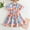 C-Blue188, variant on JIAYUE Girls Spring Summer Dresses Floral Short Sleeve Drop Shoulder Square Neckline Mid Length Elastic Lightweight A-Line For Kids Seasonal Vacation Wearing