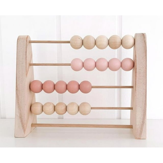 Wood Abacus Toy Beads Counting Playthings Simple Polishing Safe Design Early Education Math Learning Toys Educational Prop Home Decoration Pink