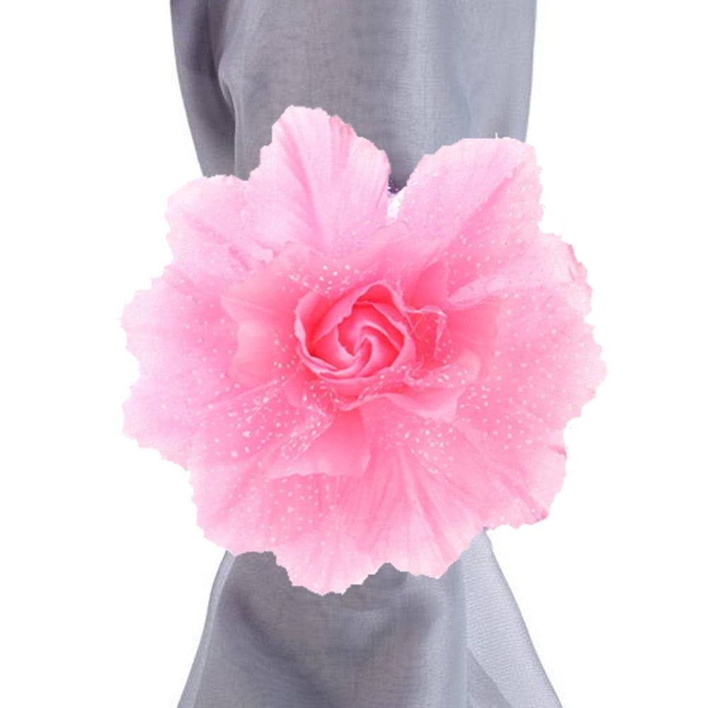 2PC Window Curtain Tieback Clip-on Peony Flower Tie Holder Drape Decor Xmas Gift 