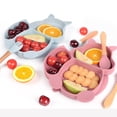 thumbnail image 3 of Juego de cubiertos de silicona suave para bebé, juego de seguridad con ventosa, tazón, taza, babero, cuchara, tenedor, cubiertos antideslizantes, bandeja de alimentación para niños, sin BPA, 2022, 3 of 4