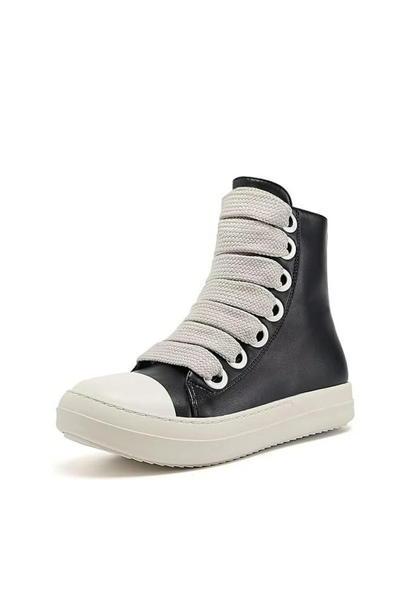 Womens High Top Sneakers Thick Shoe Laces PU Leather Comfort Platform Walking Shoes with Zipper