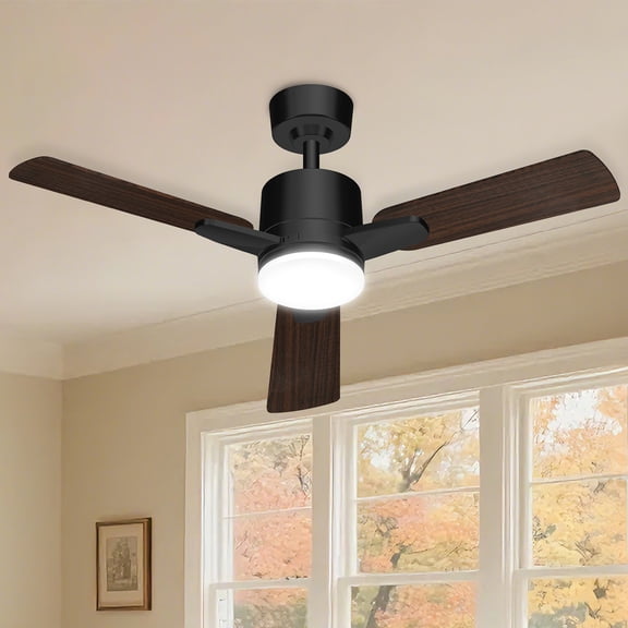 Manistays 42 inch Downrod Ceiling Fan with LED Light, Remote Control, 6 Speeds, 3 Blades, Black