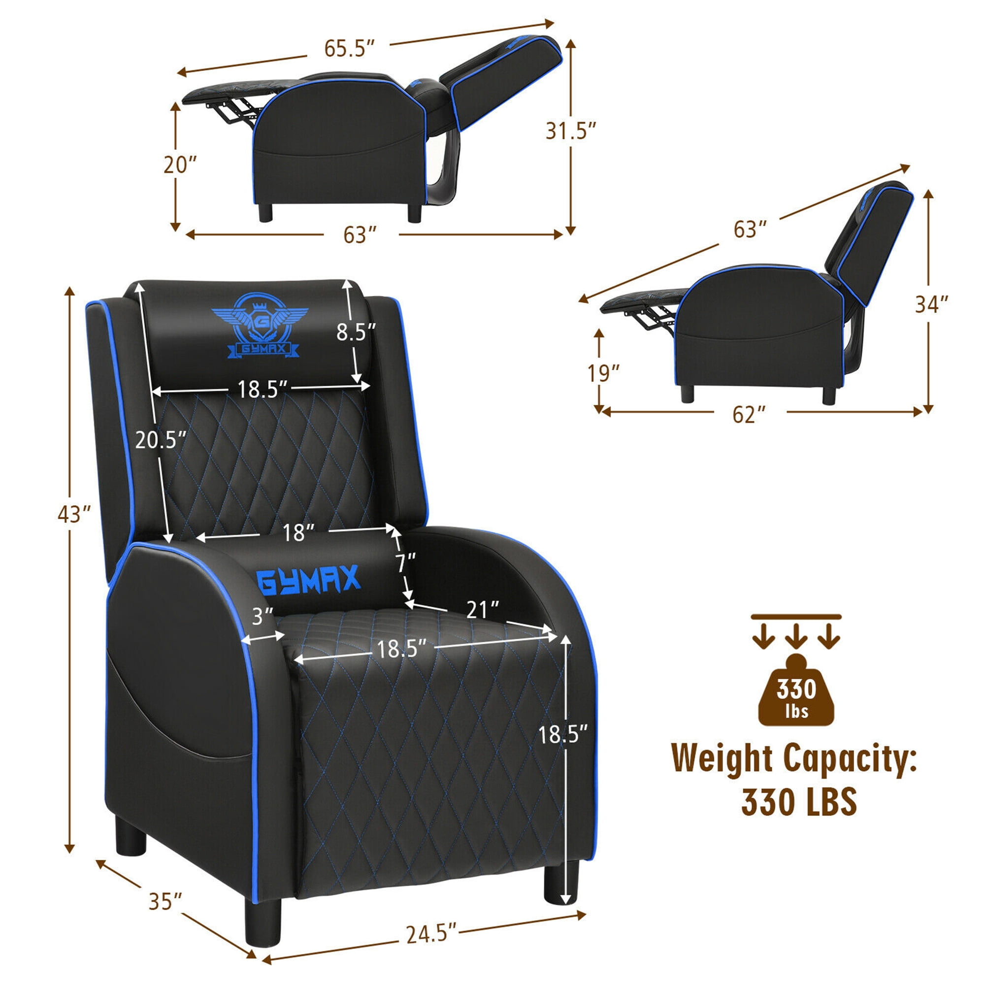 gymax massage gaming recliner chair