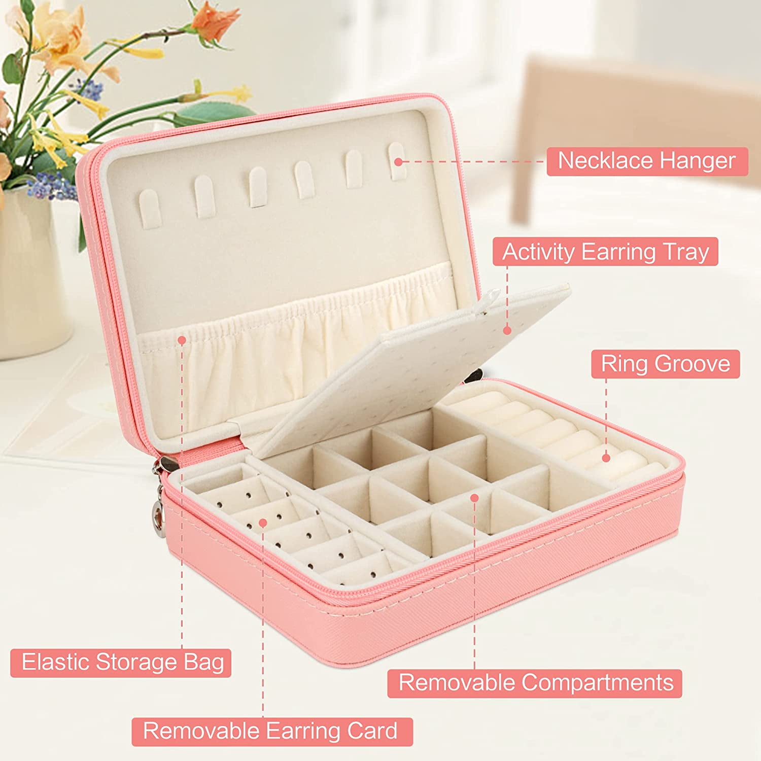 LETURE PU Leather Small Jewelry Box, Travel Portable Jewelry Case for Ring, Pendant, Earring, Necklace, Bracelet Organizer Storage Holder Boxes