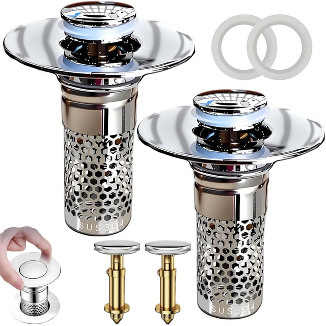 Tapón de Desagüe para Lavabo de Baño YMKJORIX con Filtro, 2 Piezas