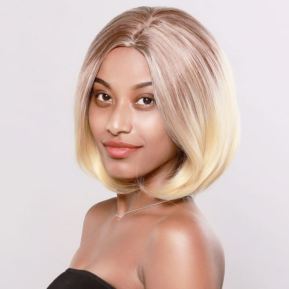 SUCS Wig Natural Mix Colors Gold Gradient Short Curly Hair Synthetic Wig Women Full Wigs Health and beauty fiber Gold Health Beauty Hair