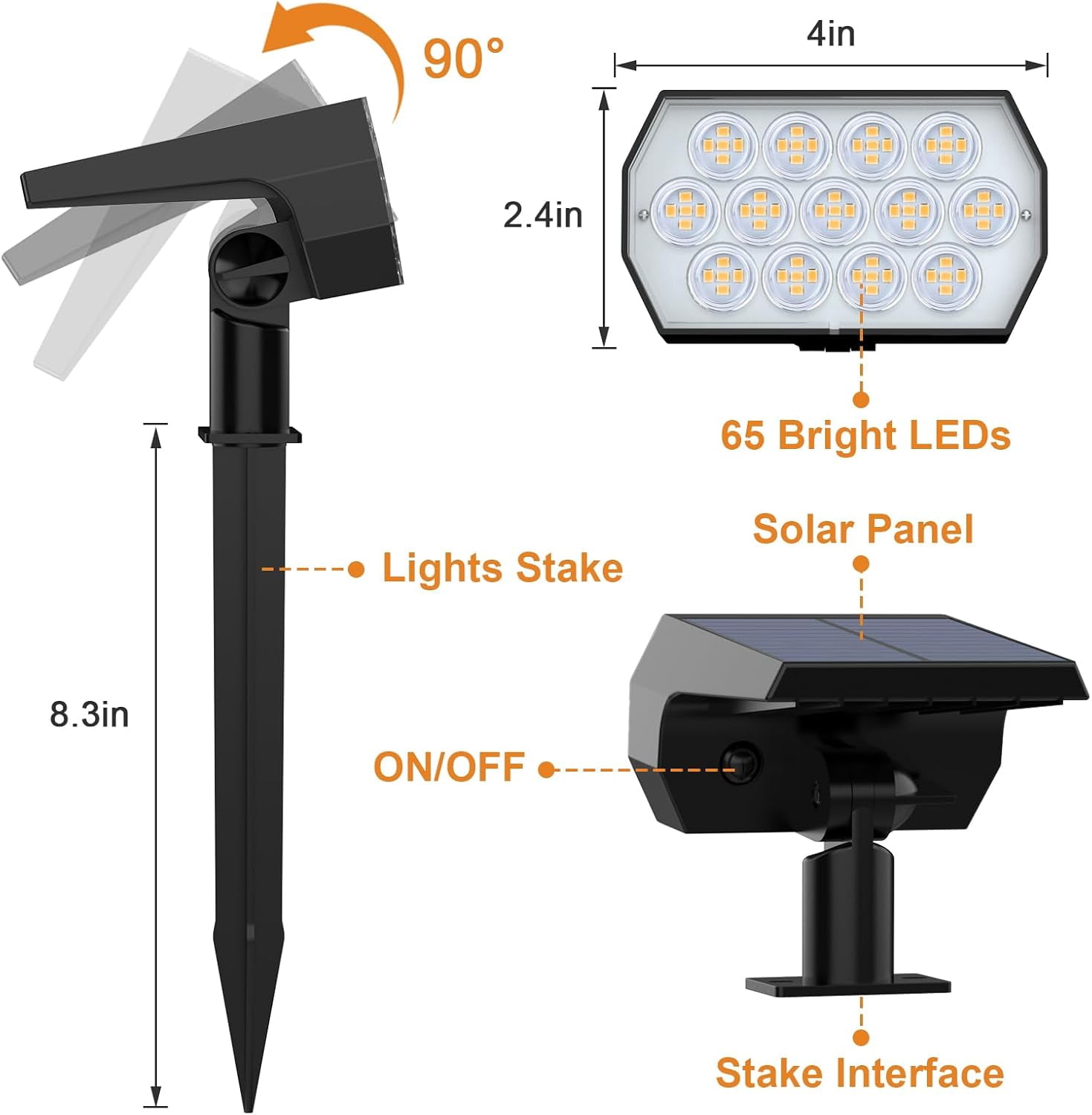 Solar Spot Lights Outdoor, [10 Pack/52 LED/3 Modes] Solar Landscape Spotlights, Solar Powered Security Lights, IP68 Waterproof Wall Lights for Outsides Walkway Yard Garden Driveway(Warm White)