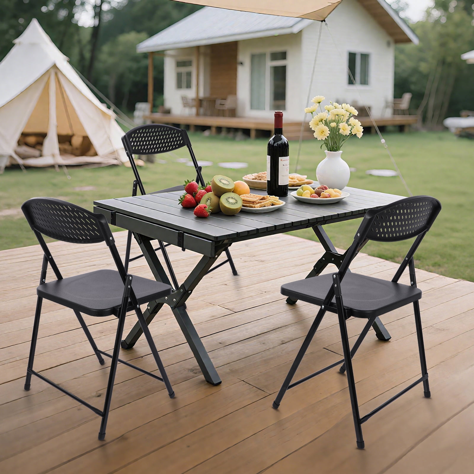 Mainstays Resin Light-Weight Folding Chairs, Black